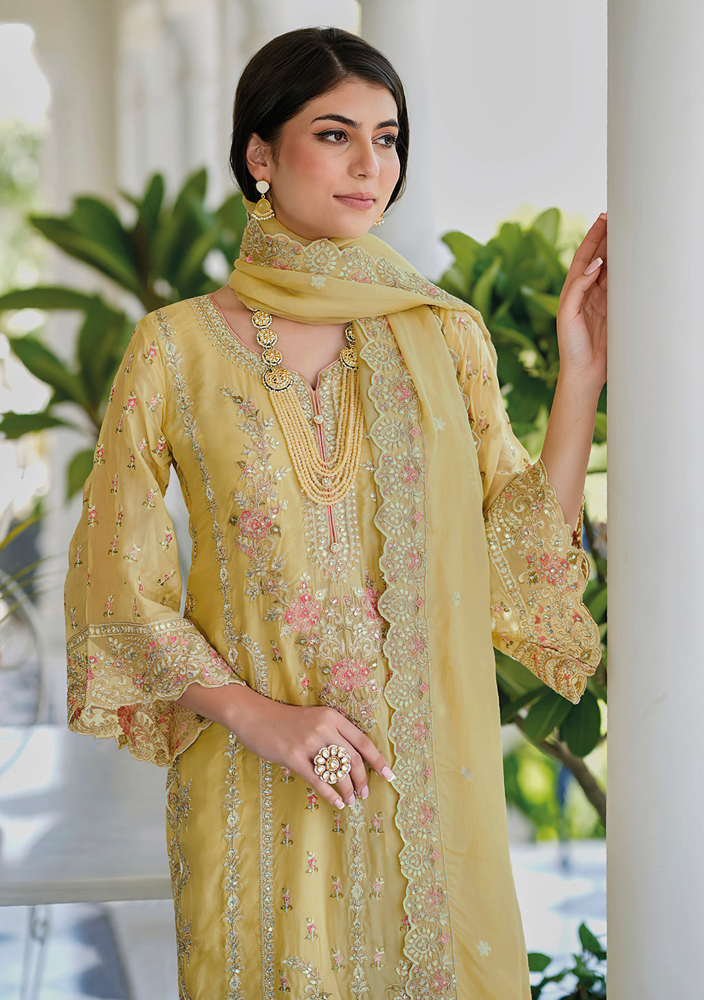 Readymade Sunny Yellow Organza Salwar Kameez