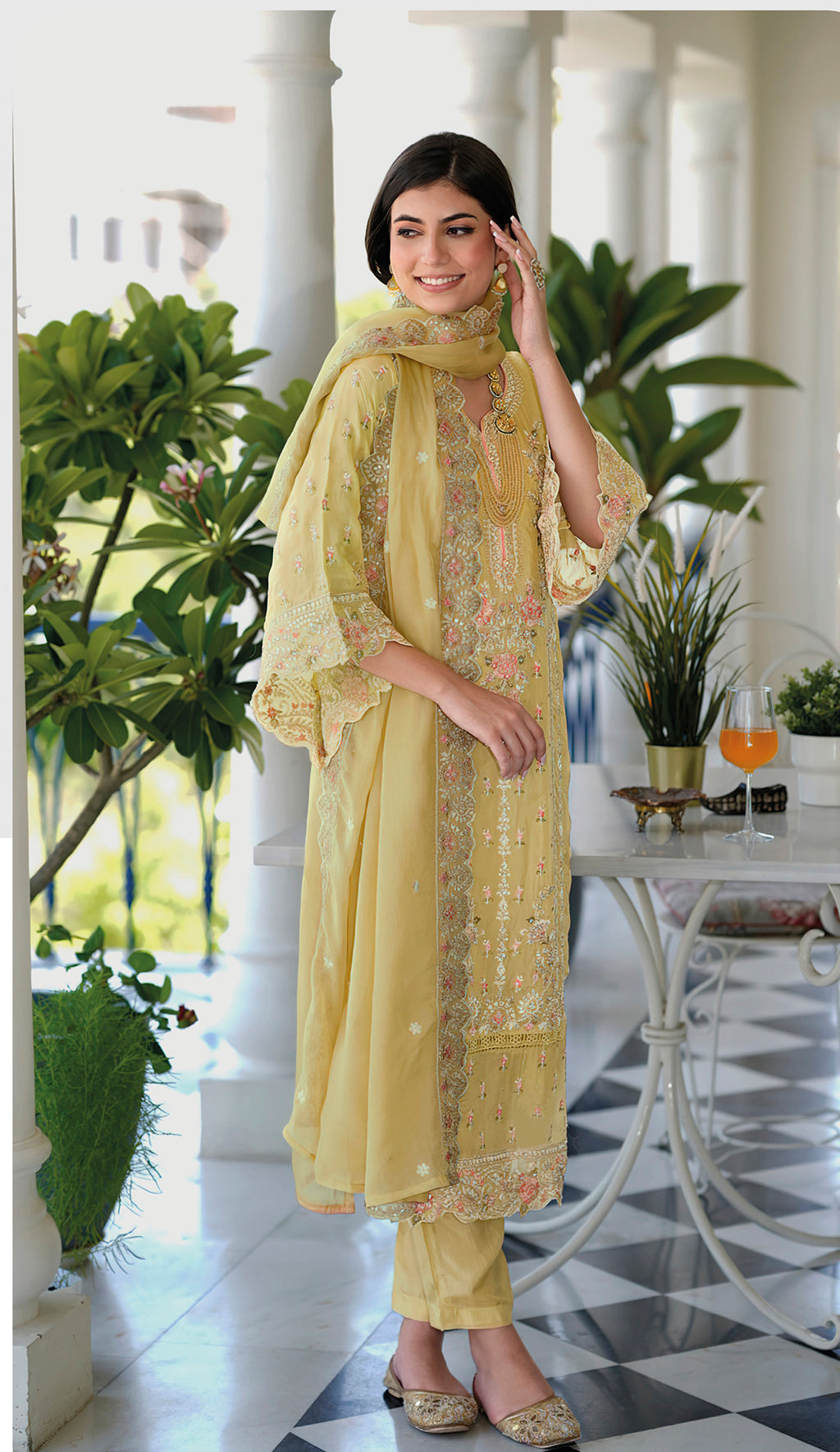 Readymade Sunny Yellow Organza Salwar Kameez