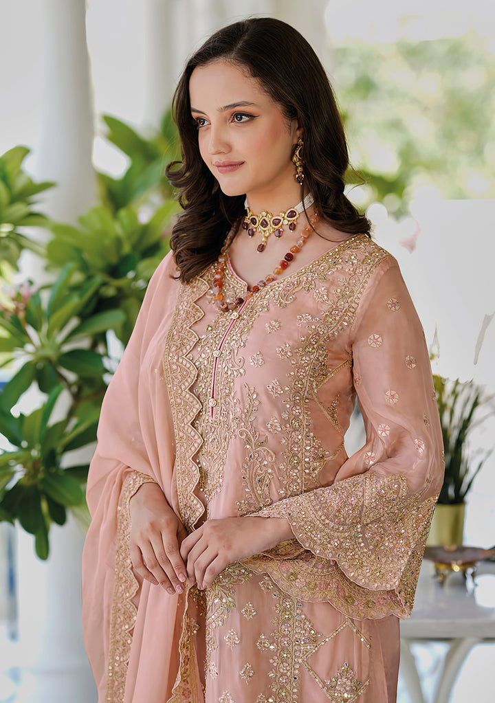 Readymade Enchanting Peach Organza Salwar Kameez