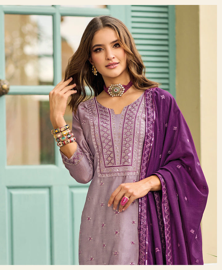 Luxurious Readymade Purple Wine Salwar Kameez India