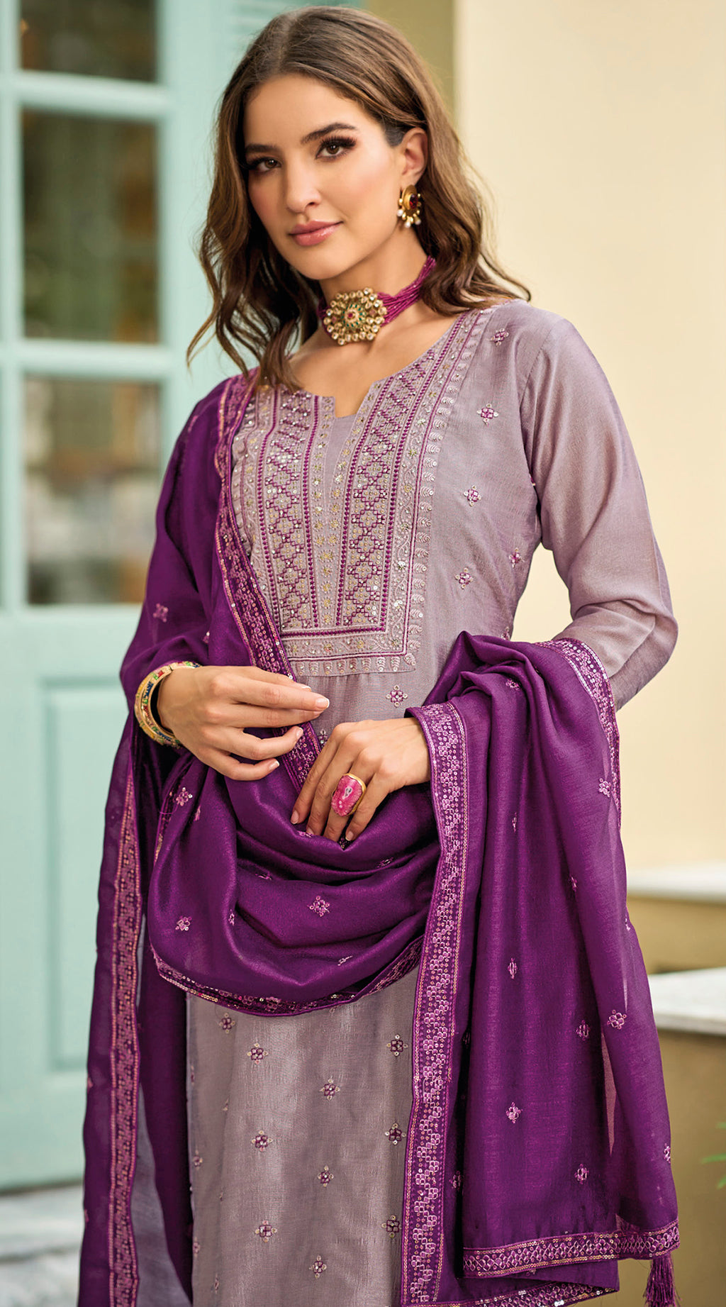 Luxurious Readymade Purple Wine Salwar Kameez India