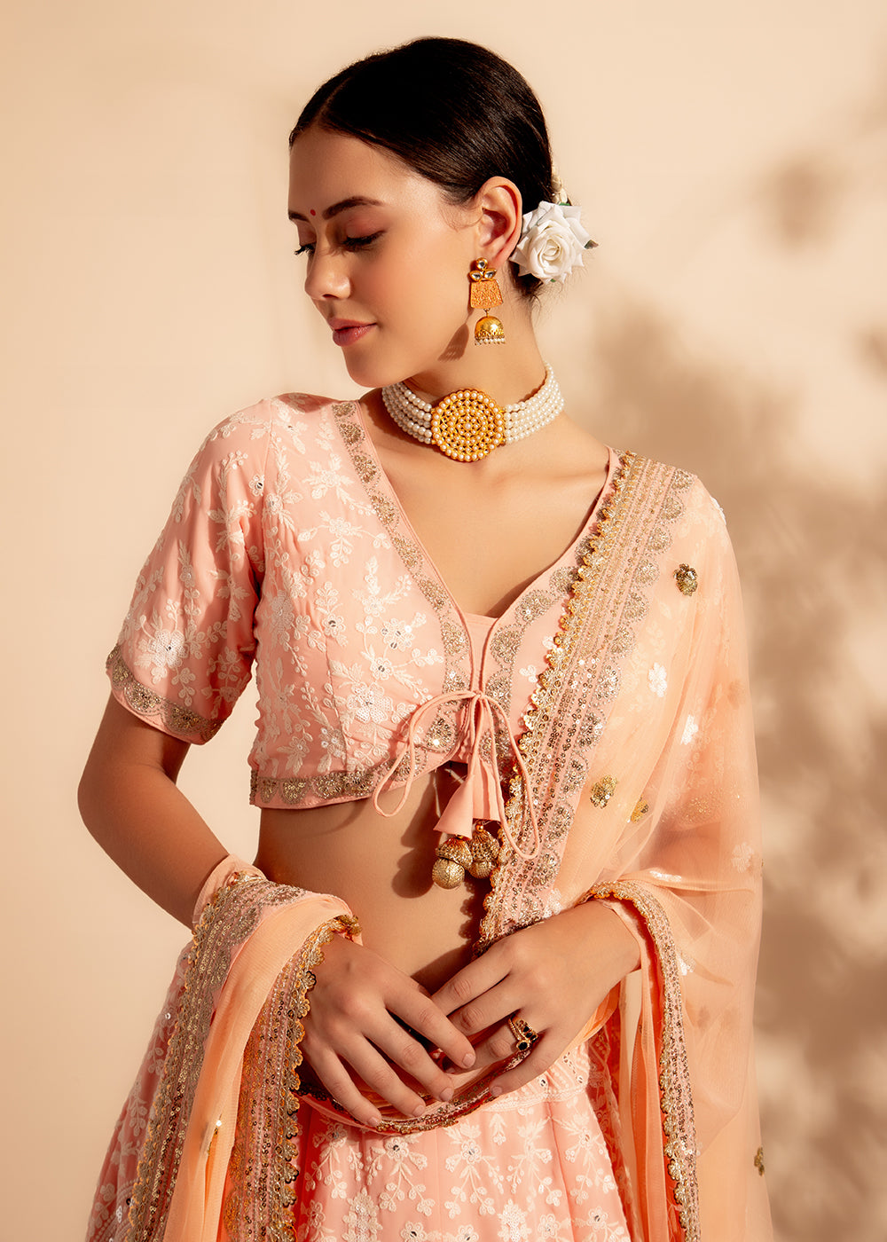 Readymade  Elegant Peach Designer Lehenga Choli