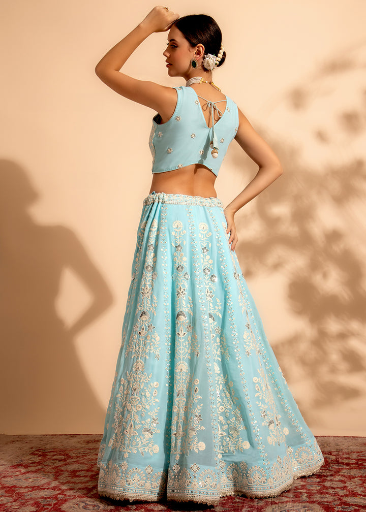 Readymade Elegant Sky Blue Designer Lehenga Choli