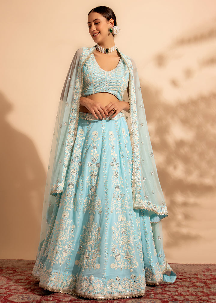 Readymade Elegant Sky Blue Designer Lehenga Choli