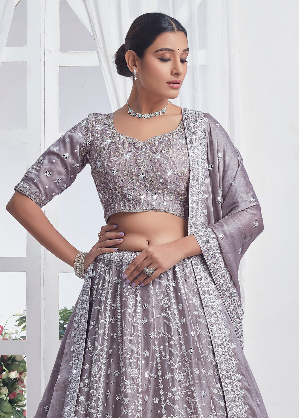 Readymade Grey Designer Lehenga Choli