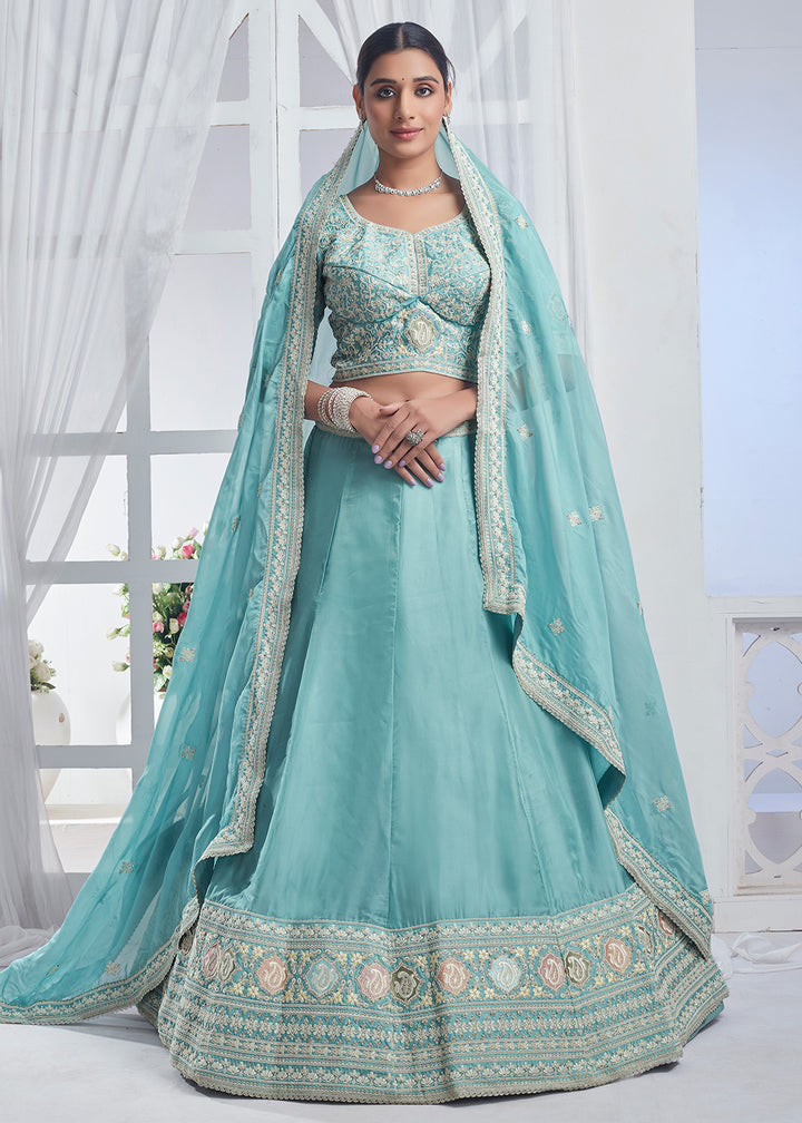 Readymade Sky Blue Designer Lehenga Choli