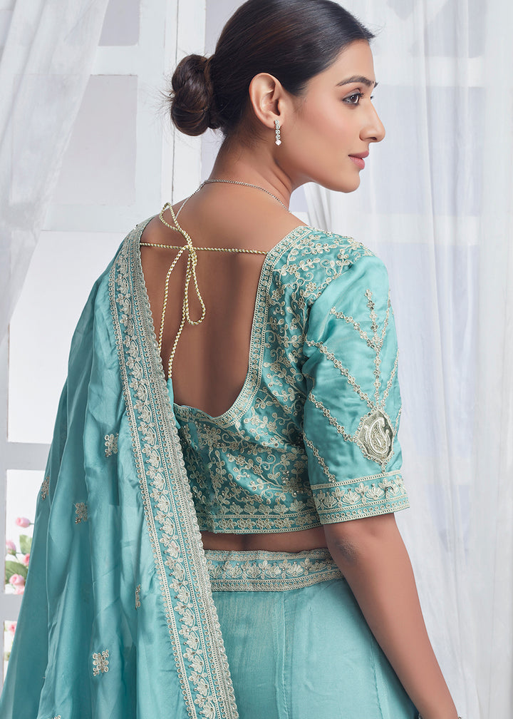 Readymade Sky Blue Designer Lehenga Choli