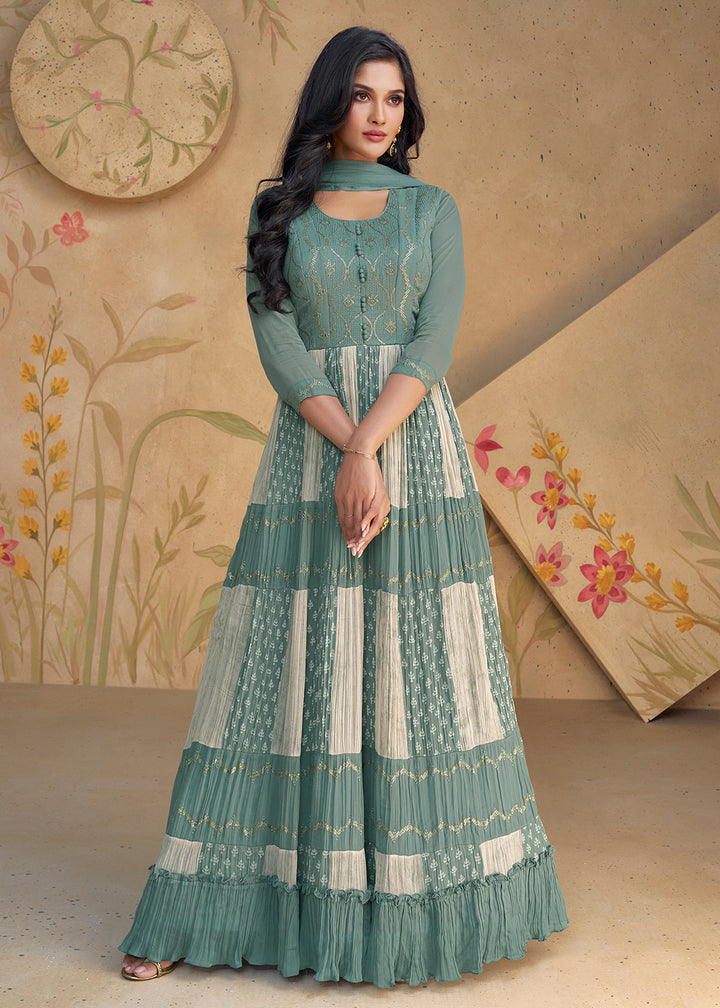 Readymade Dusty Green Designer Anarkali Salwar Kameez