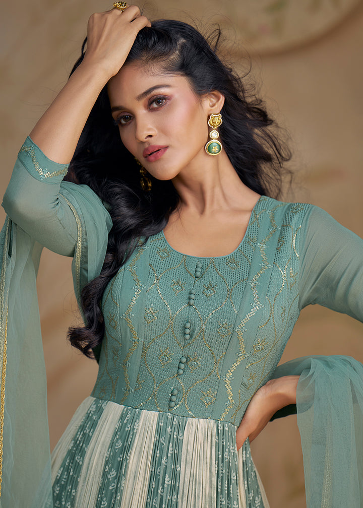 Readymade Dusty Green Designer Anarkali Salwar Kameez