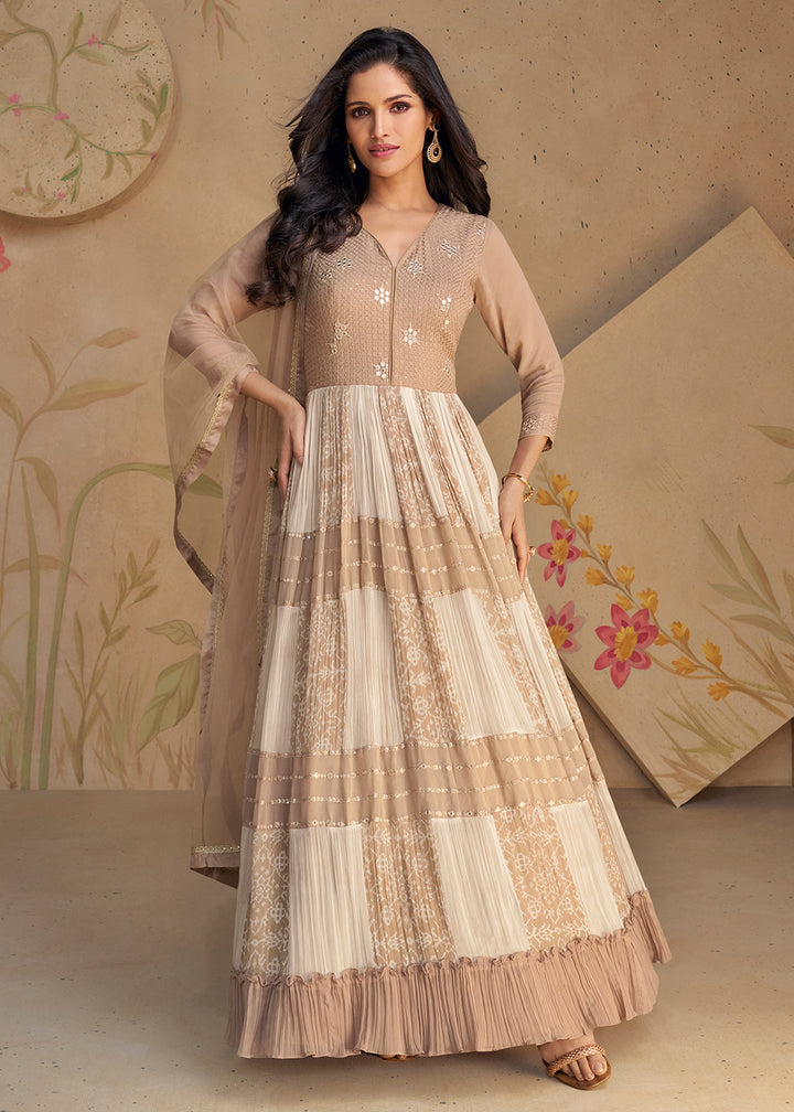 Readymade Golden Designer Anarkali Salwar Kameez