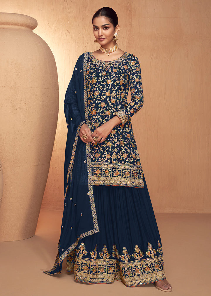 Readymade Elegant Navy Blue Salwar Kameez