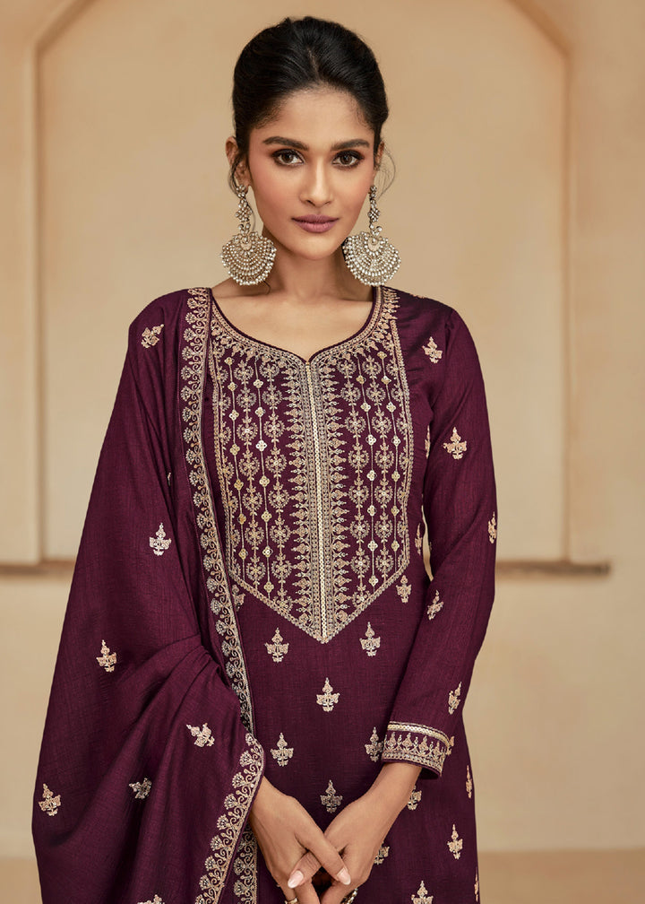 Readymade Luxurious Maroon Palazzo Salwar Kameez