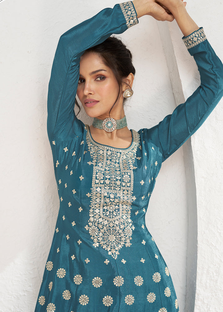 Readymade Elegant Rama Green Palazzo Salwar Kameez