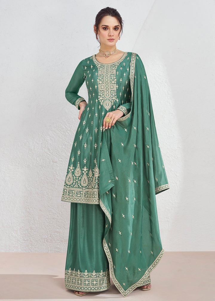 Readymade Elegant Green Palazzo Salwar Kameez