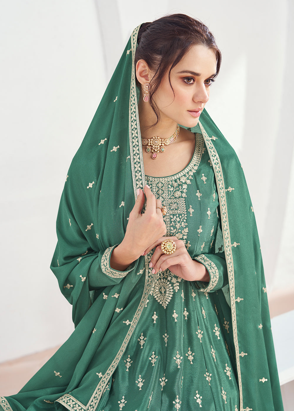 Readymade Elegant Green Palazzo Salwar Kameez