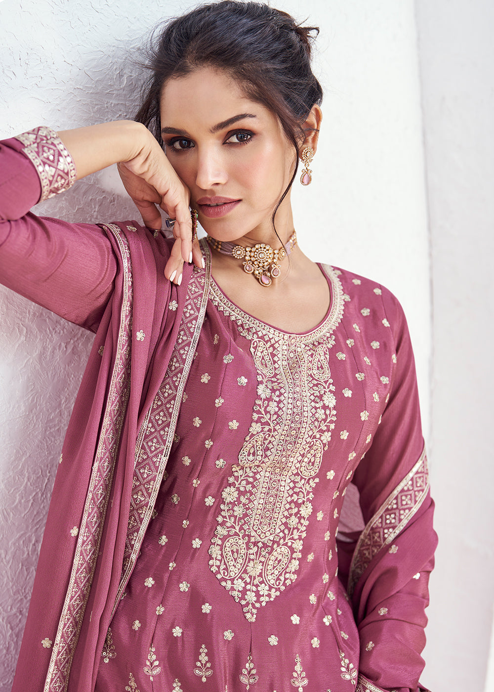 Readymade Stylish Pink Palazzo Salwar Kameez