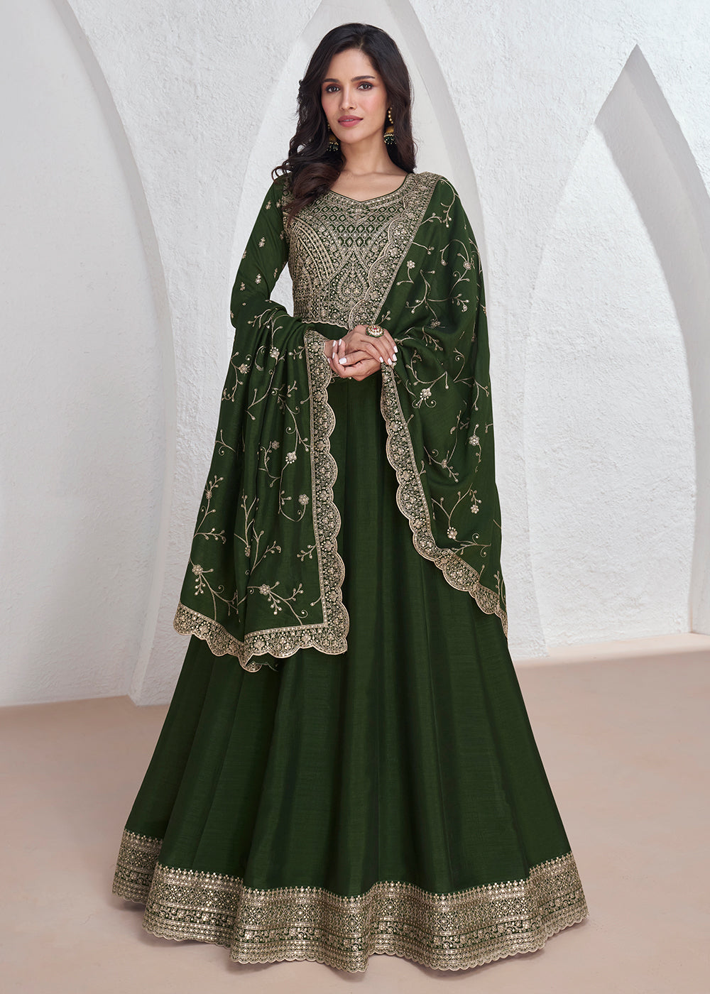 Readymade Green Designer Anarkali Salwar Kameez