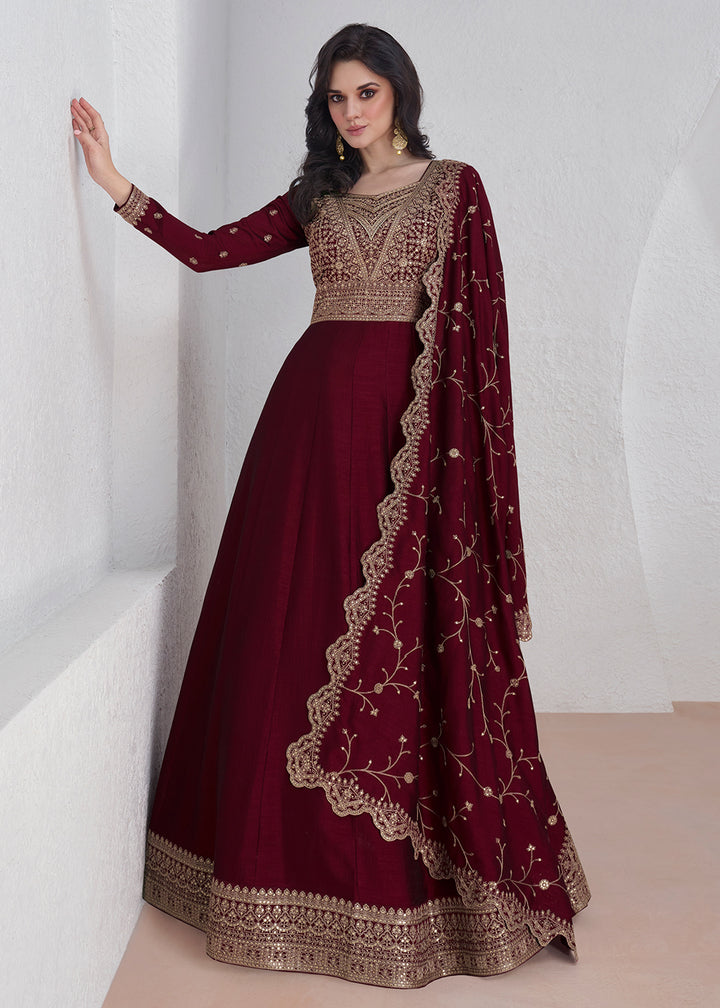 Readymade Maroon Designer Anarkali Salwar Kameez