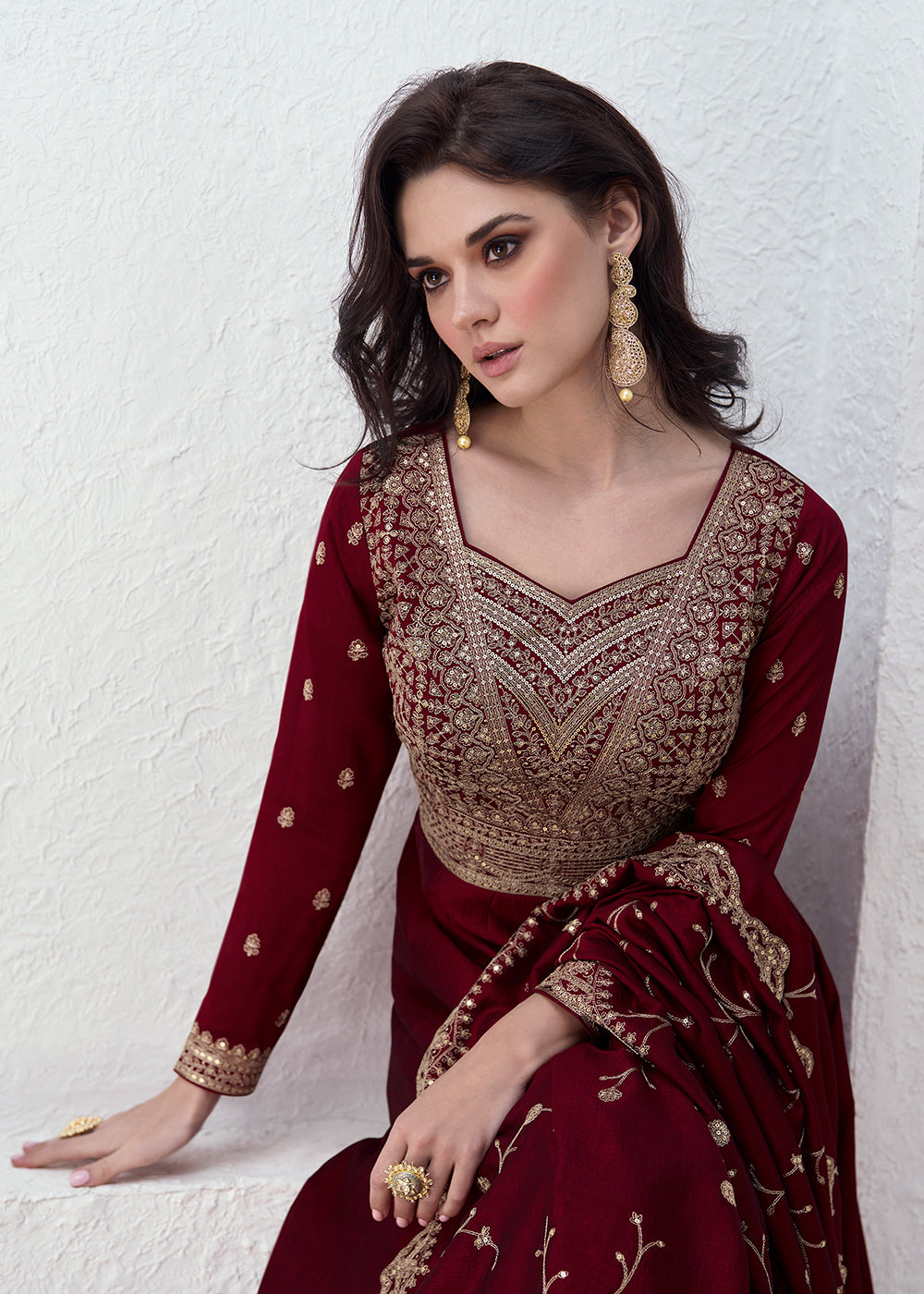 Readymade Maroon Designer Anarkali Salwar Kameez