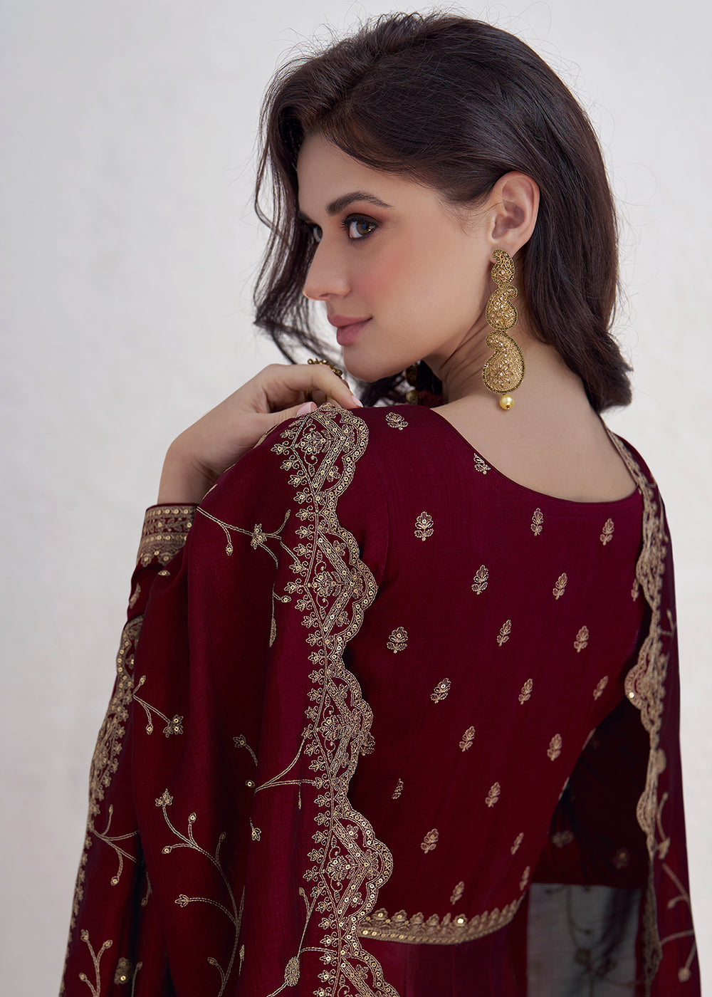 Readymade Maroon Designer Anarkali Salwar Kameez