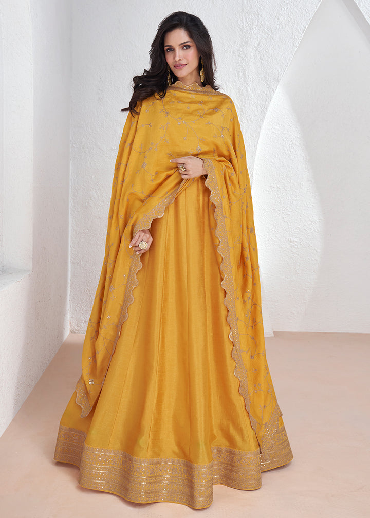 Readymade Yellow Designer Anarkali Salwar Kameez