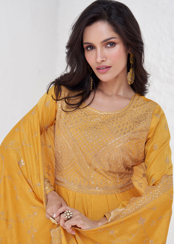 Readymade Yellow Designer Anarkali Salwar Kameez