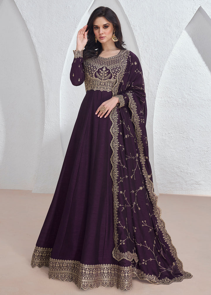 Readymade Purple Designer Anarkali Salwar Kameez