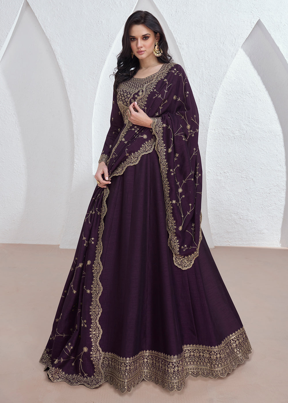 Readymade Purple Designer Anarkali Salwar Kameez