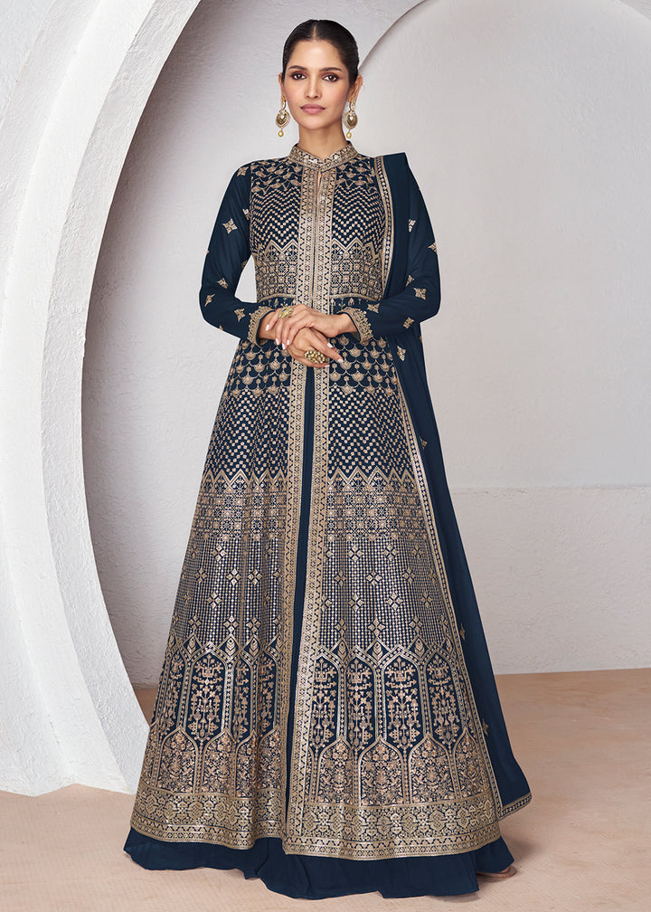 Readymade Navy Blue Designer Anarkali Salwar Kameez