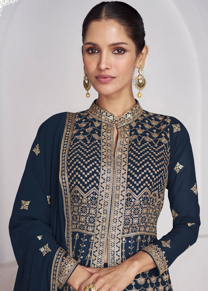 Readymade Navy Blue Designer Anarkali Salwar Kameez