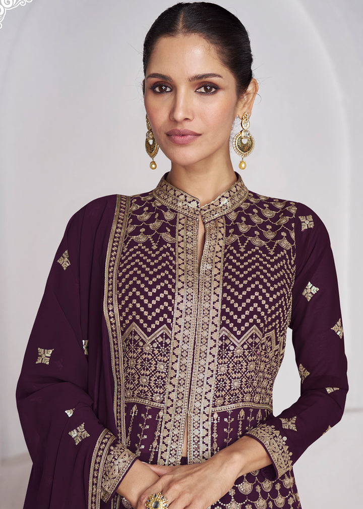 Readymade Wine Designer Anarkali Salwar Kameez