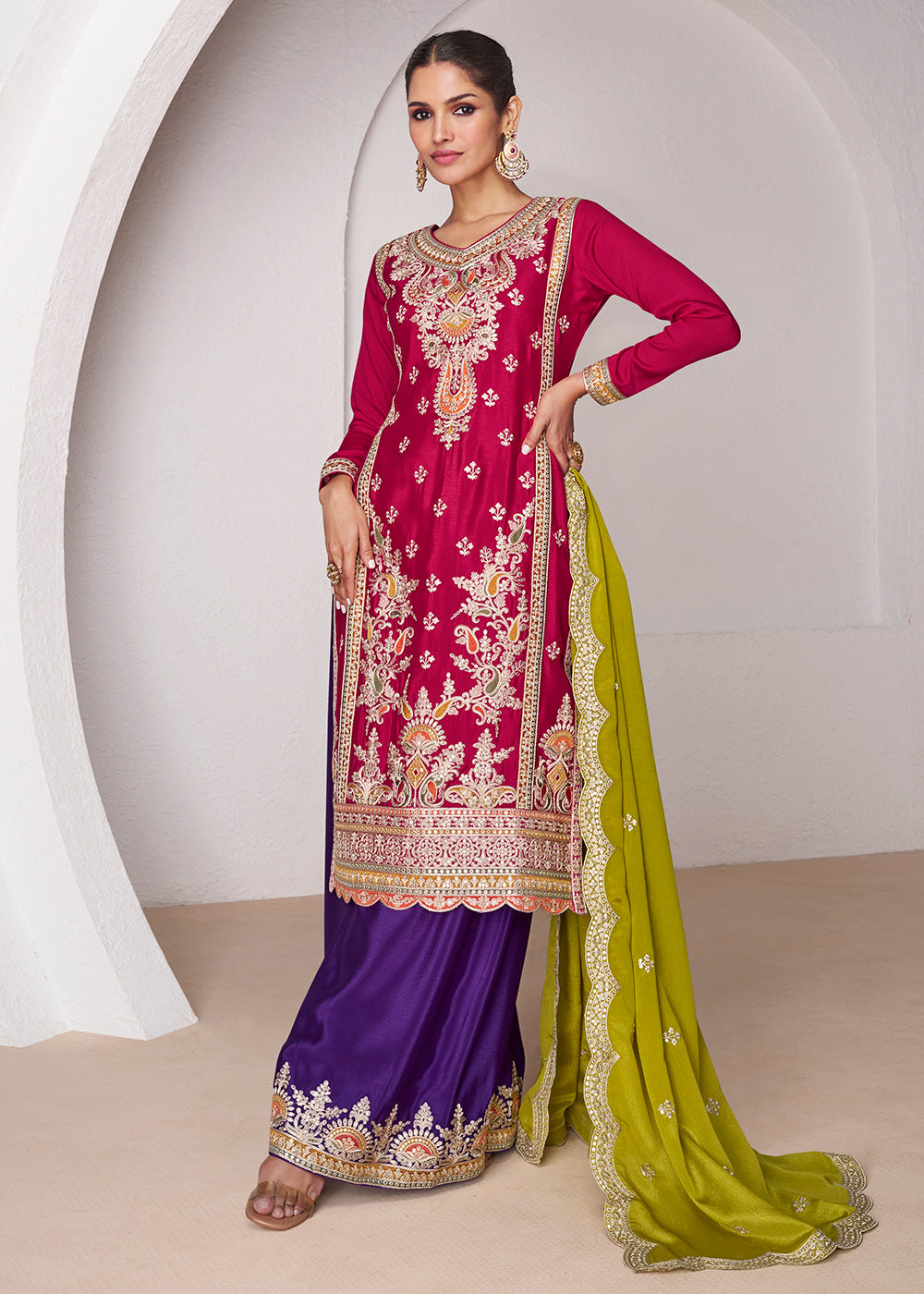 Readymade Elegant Pink Palazzo Salwar Kameez