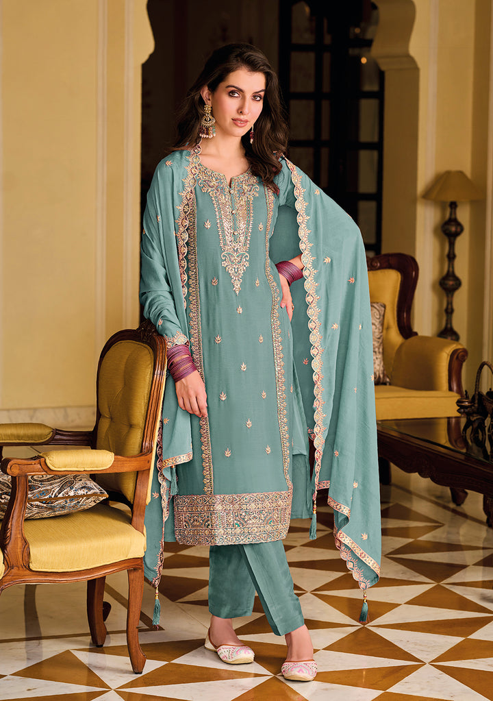 Readymade Designer Sky Blue Salwar Kameez