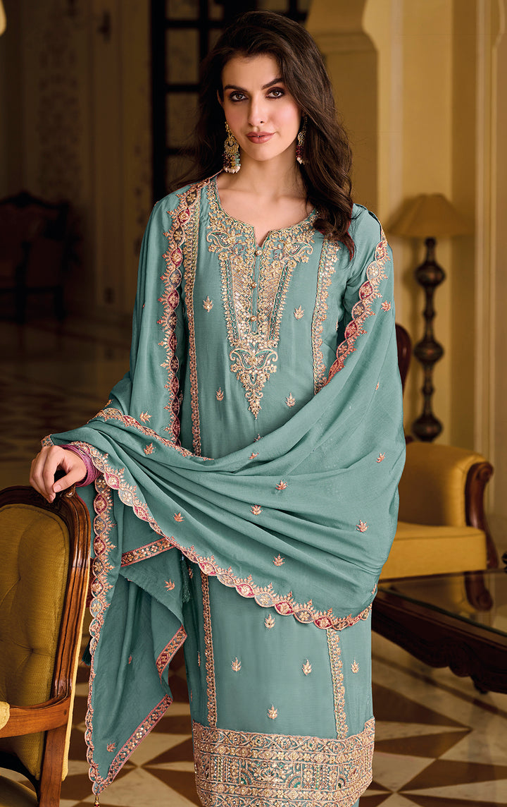 Readymade Designer Sky Blue Salwar Kameez