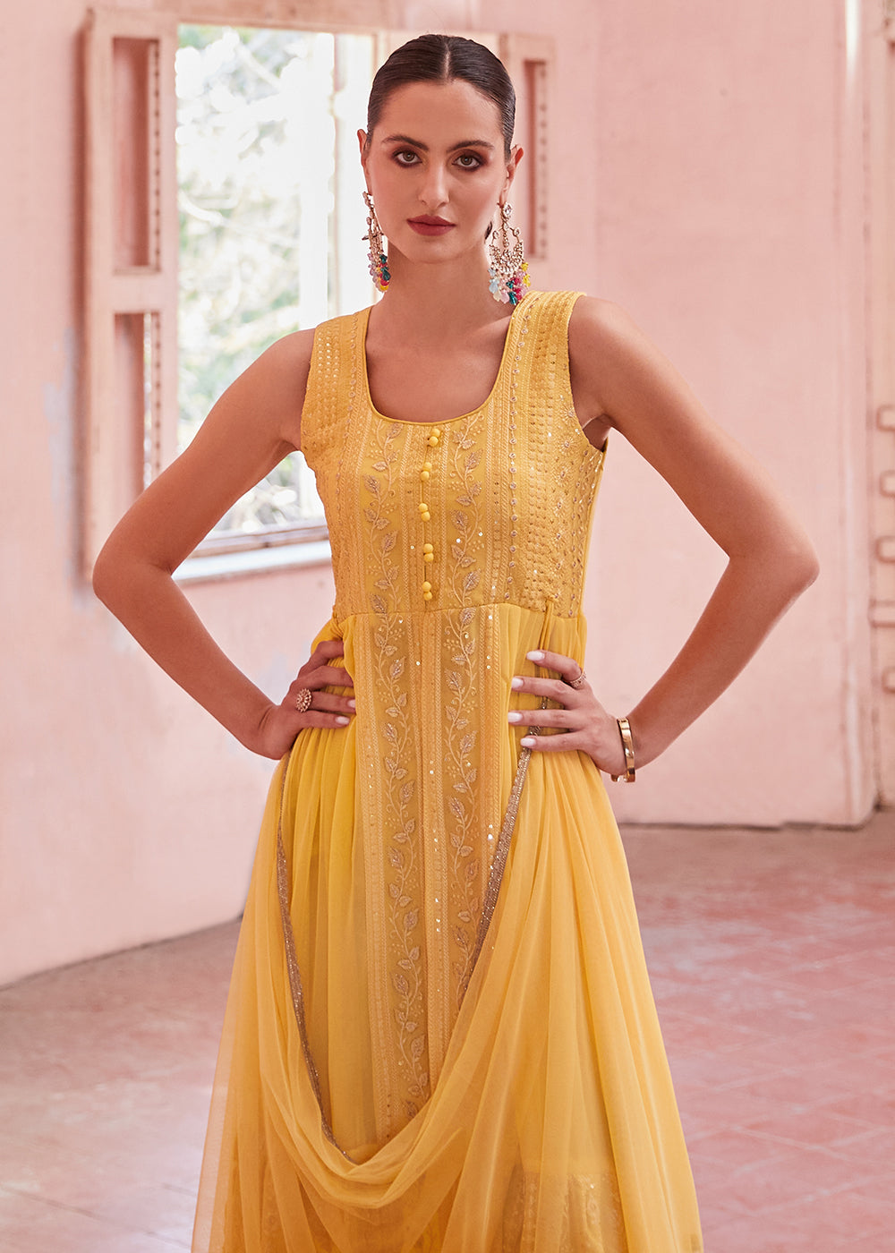 Readymade Yellow Designer Gown