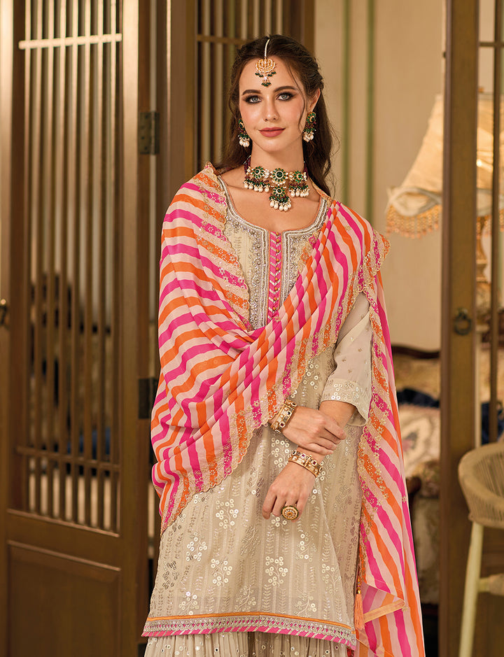 Readymade Designer Off-White Sharara Salwar Kameez