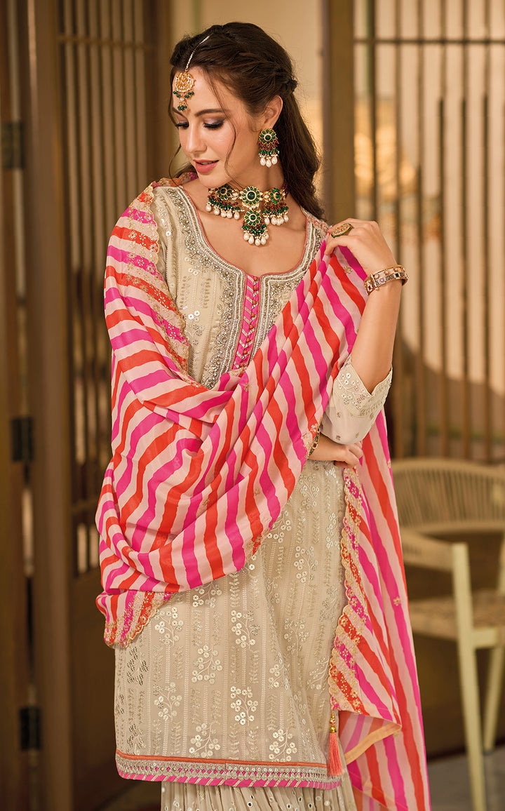 Readymade Designer Off-White Sharara Salwar Kameez