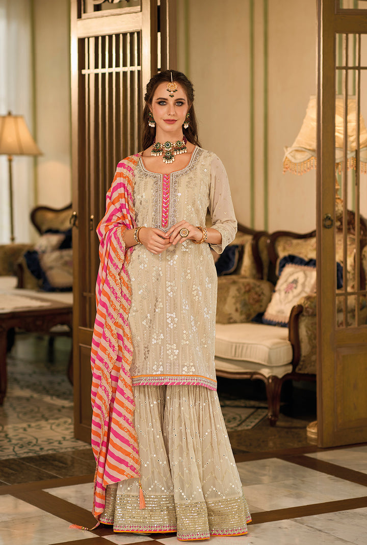 Readymade Designer Off-White Sharara Salwar Kameez