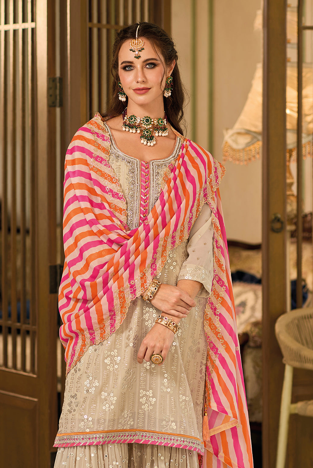 Readymade Designer Off-White Sharara Salwar Kameez