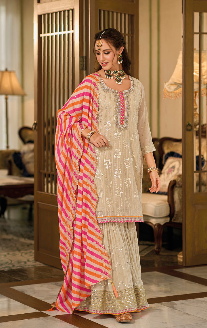 Readymade Designer Off-White Sharara Salwar Kameez