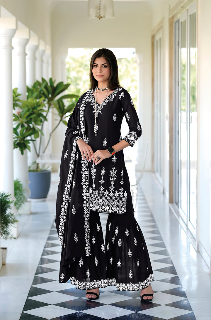 Readymade Intricate Black Sharara Salwar Kameez