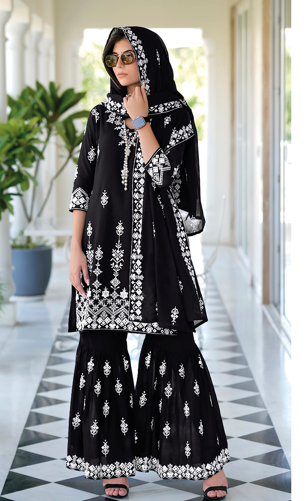 Readymade Intricate Black Sharara Salwar Kameez