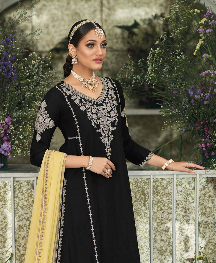 Readymade Elegance in Black Premium Silk Designer Salwar Kameez