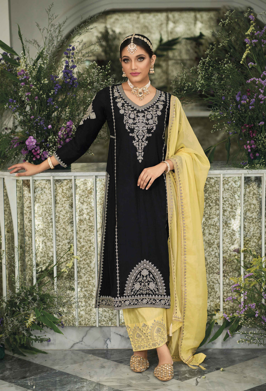 Readymade Elegance in Black Premium Silk Designer Salwar Kameez