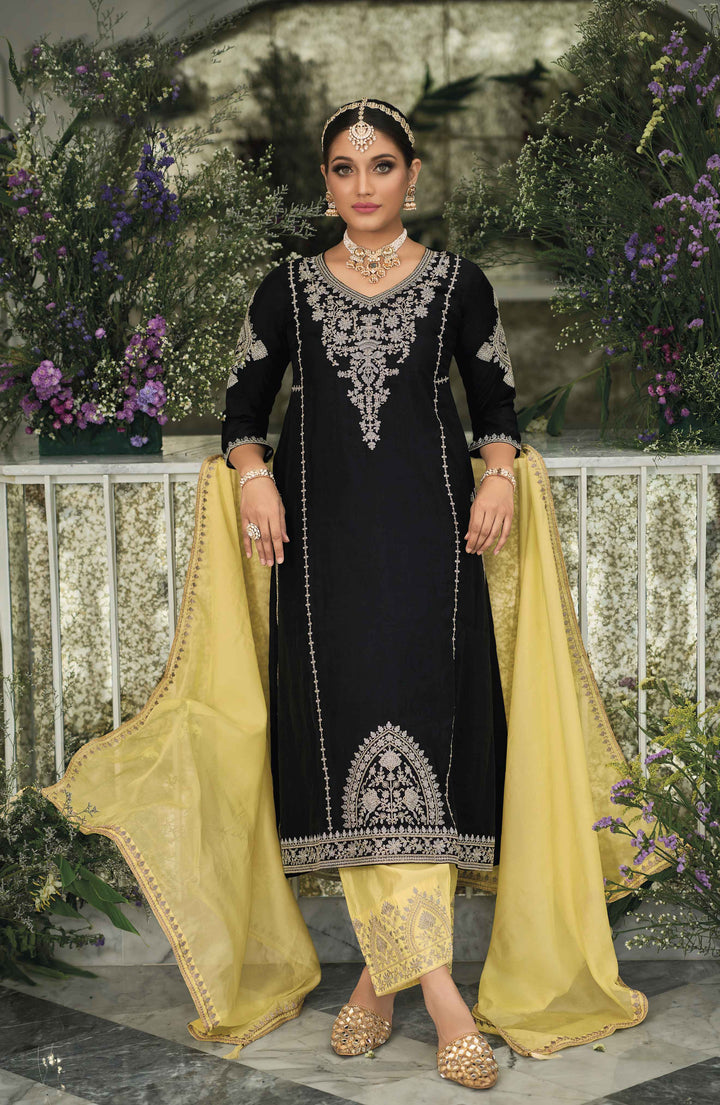 Readymade Elegance in Black Premium Silk Designer Salwar Kameez