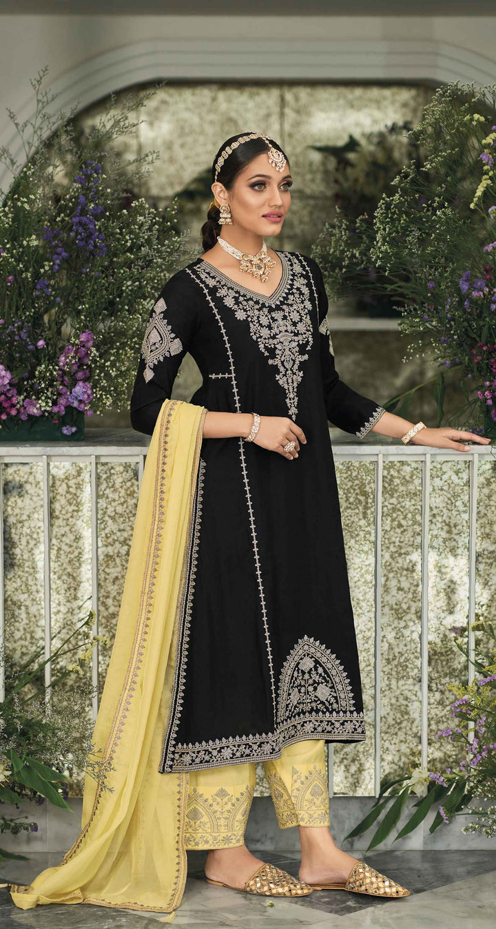 Readymade Elegance in Black Premium Silk Designer Salwar Kameez