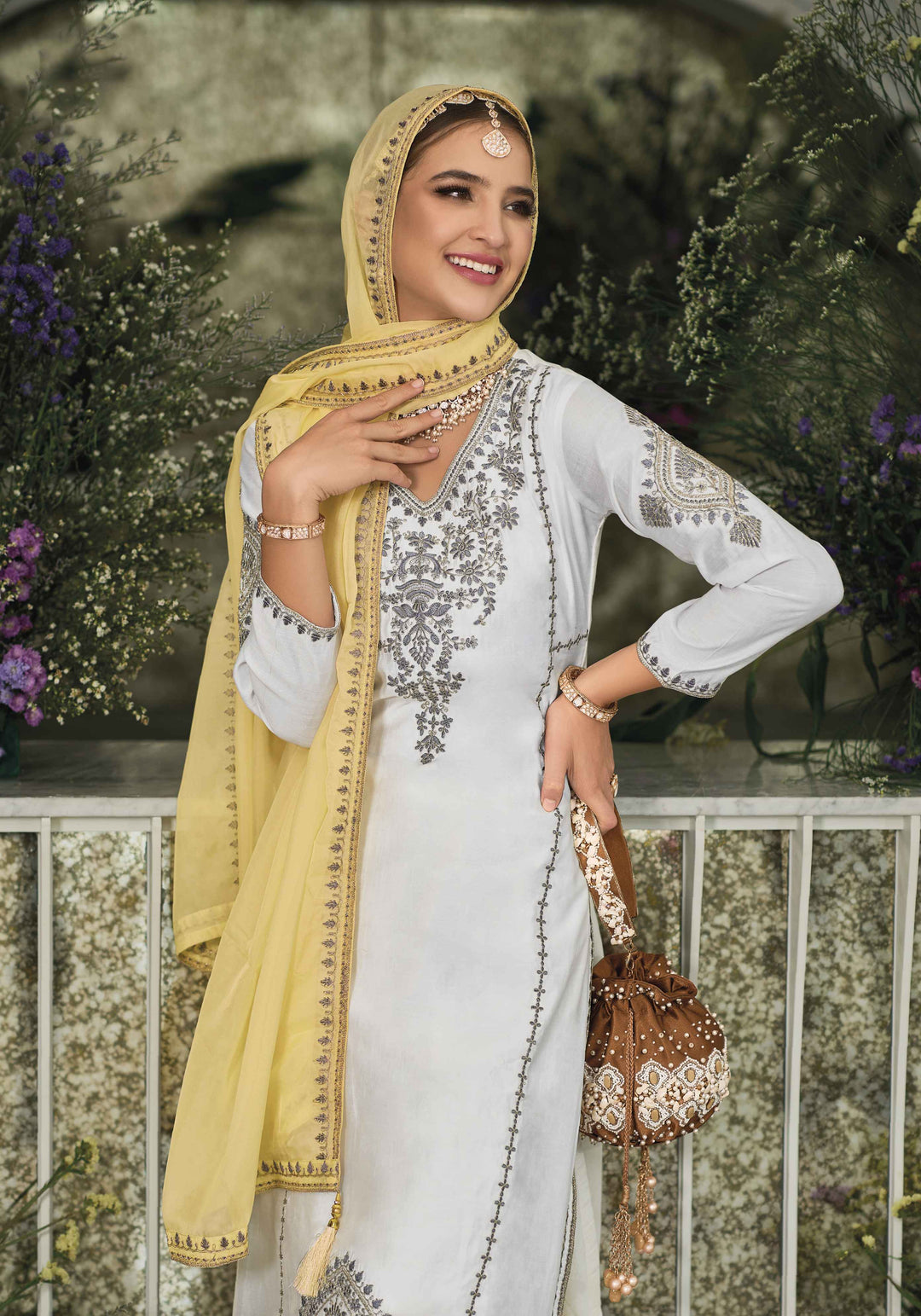 Readymade White Premium Silk Designer Salwar Kameez