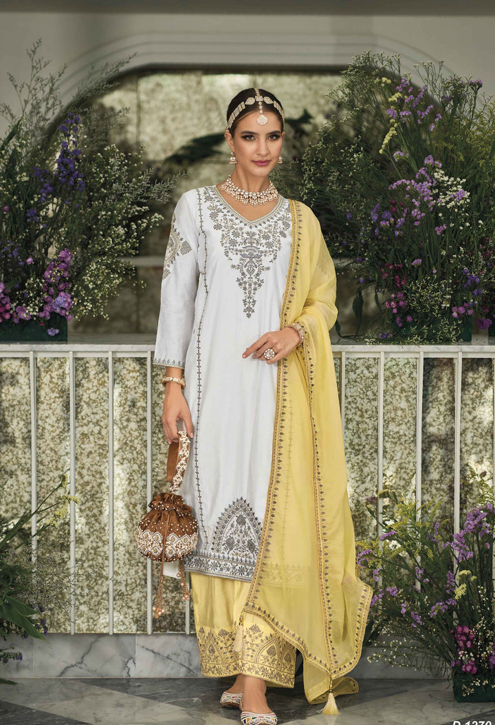 Readymade White Premium Silk Designer Salwar Kameez