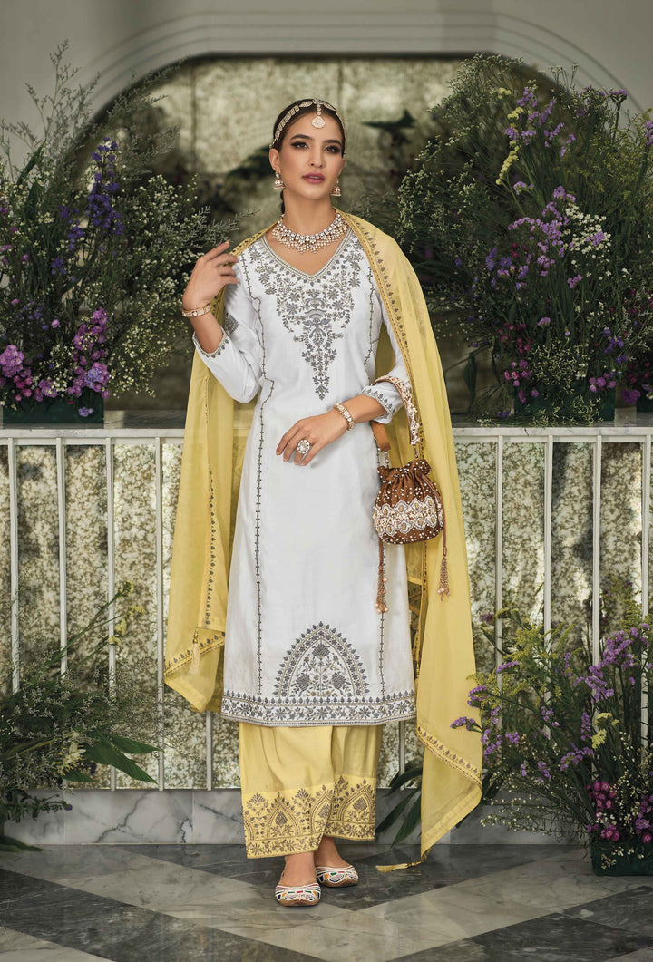 Readymade White Premium Silk Designer Salwar Kameez