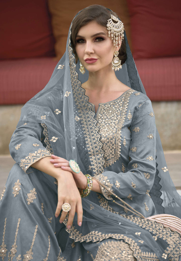 Readymade Designer Palazzo Type Salwar Kameez in Elegant Grey